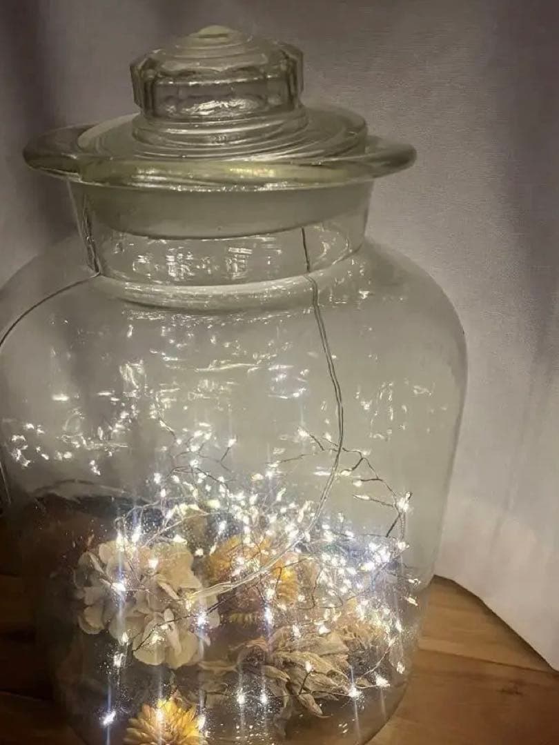 ガラス製 蓋付きキャニスター LEDライト付き