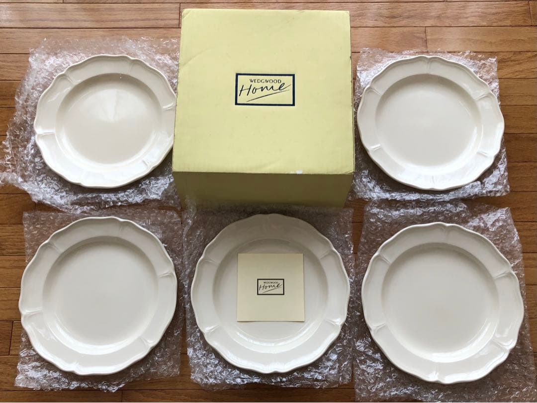 【未使用】ウェッジウッド　クイーンズプレーン　 花リムプレート　5枚セット