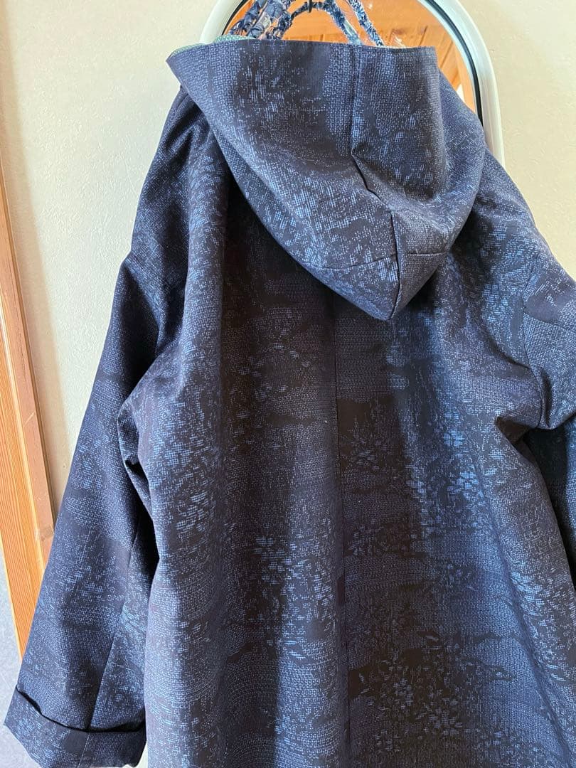 着物リメイク　結城紬コート　裏地蚊絣お召し　ハンドメイド