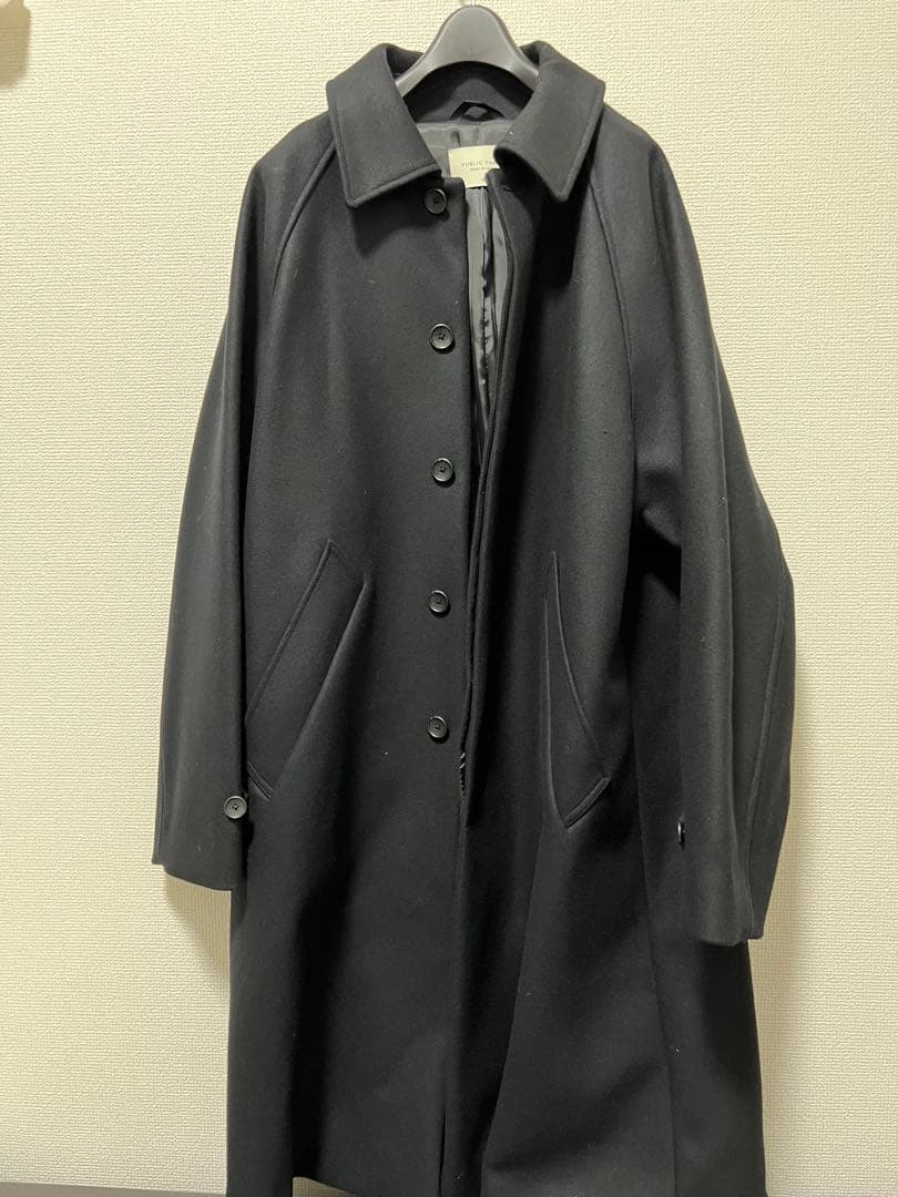 【美品】S140メルトンオーバーサイズステンカラーコート ブラック