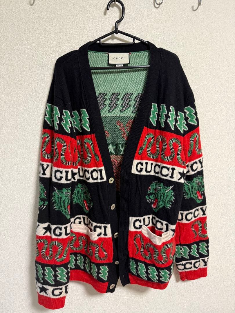 GUCCI カーディガン XL 黒/赤/緑