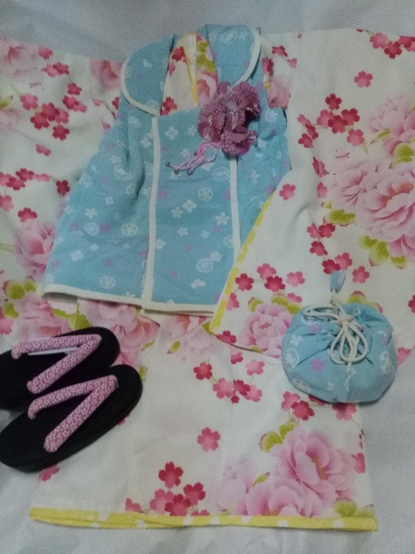 ポンポネット 七五三 3歳 女の子 セット着物.被布.巾着 髪飾 草履 長襦袢C