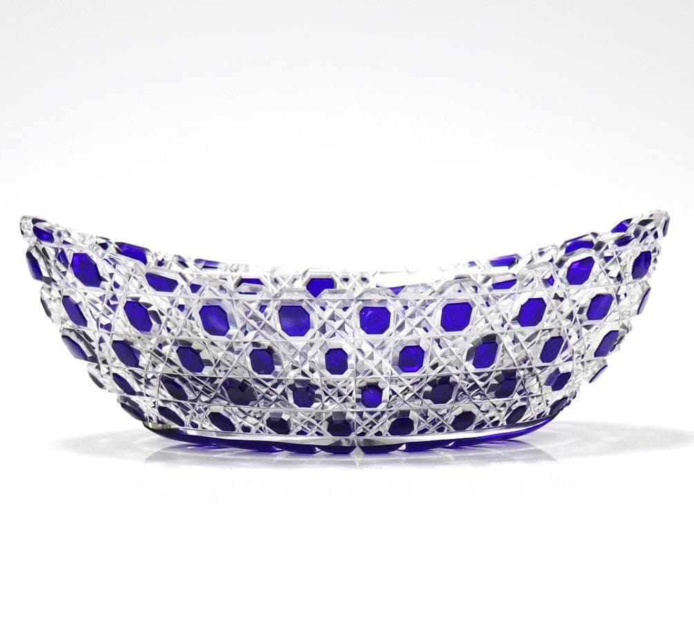 オールド・バカラ 1890年 ディアマン・ピエーリー 青色被せ装飾 ガラス鉢 青