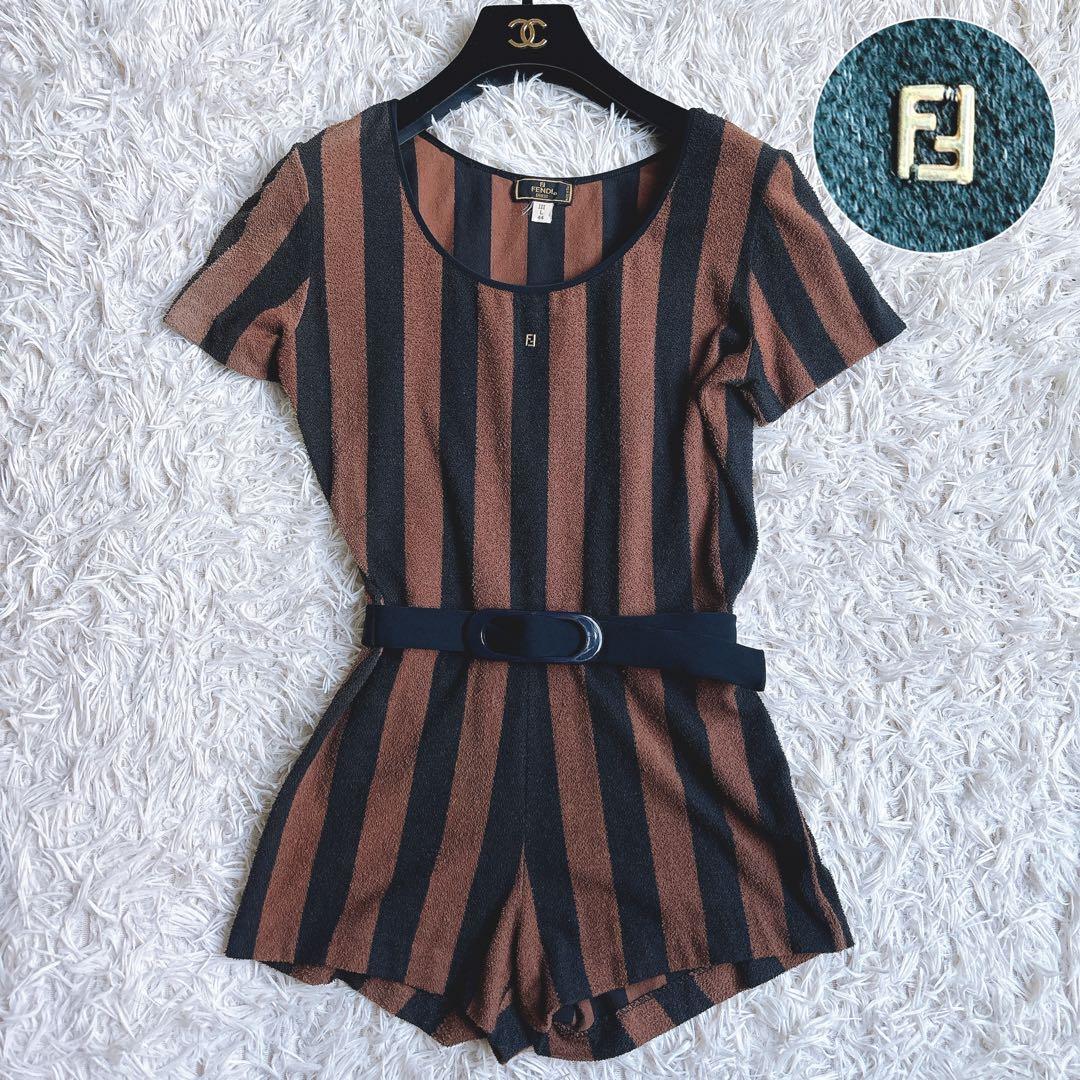 希少✨フェンディ半袖ベルト付サロペットハーフパンツ FFロゴ金具 y2k 44