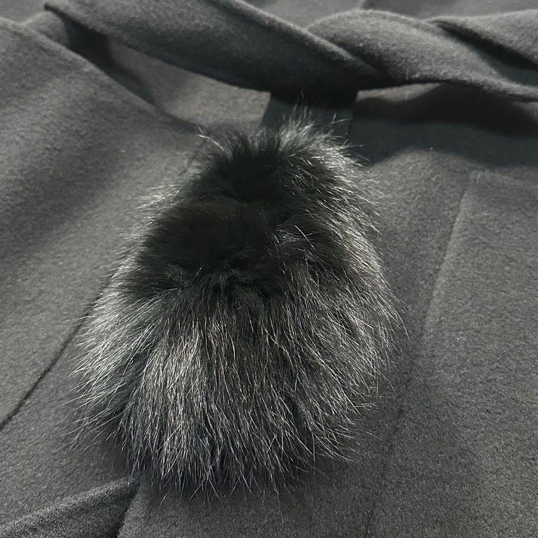 極美品◎ダイアグラム ノーカラーリバーコート ブルーフォックスファー 黒 36