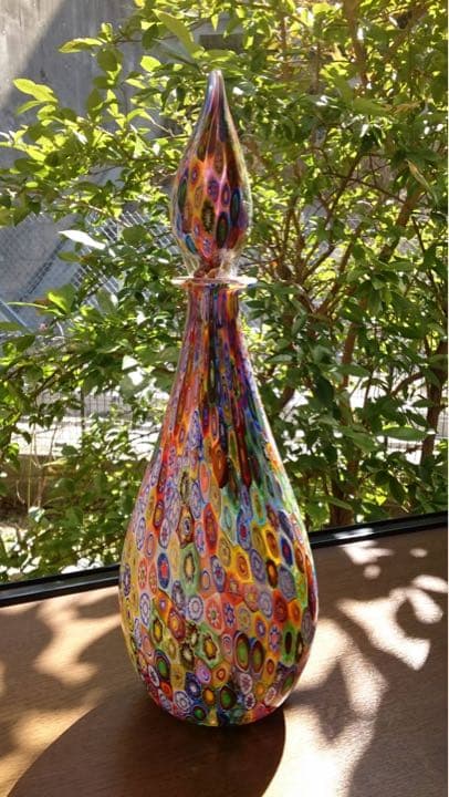 ムラーノ ベネチアン ミルフィオリ 金彩のデキャンタ 花瓶