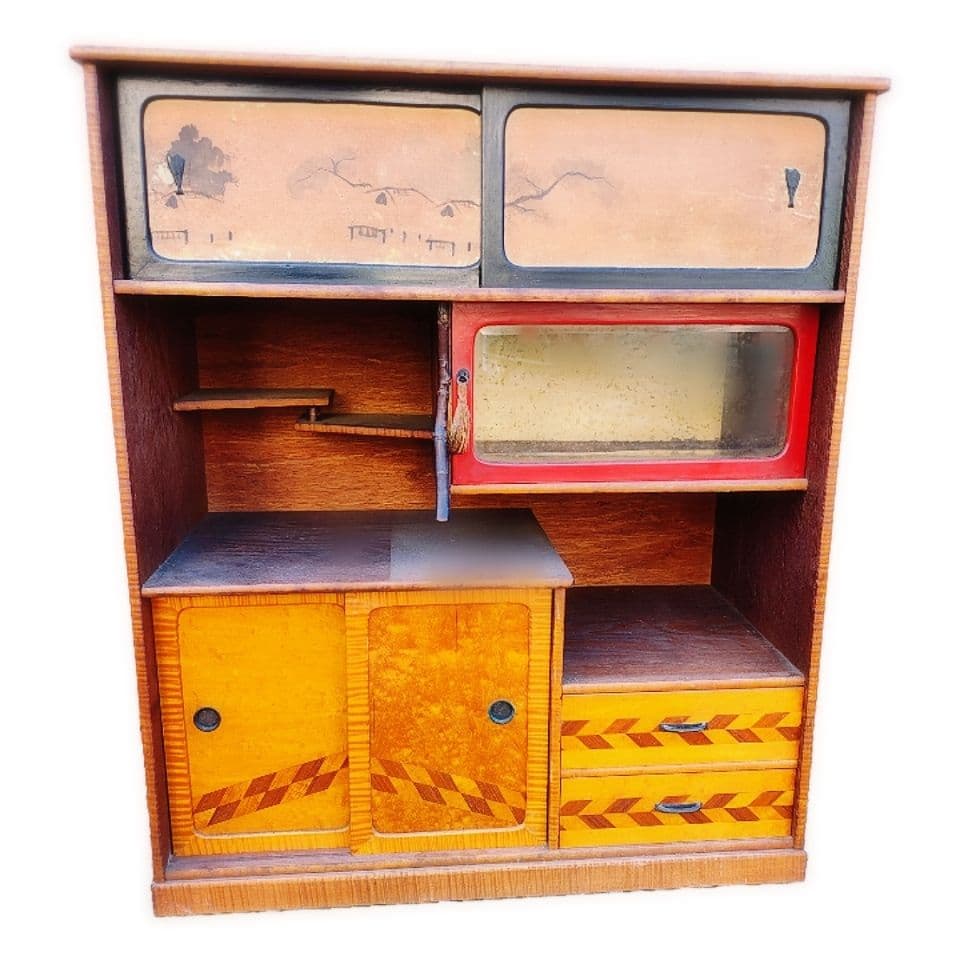 おしゃれ アンティーク 茶箪笥 昭和レトロ 木製 収納棚 食器棚