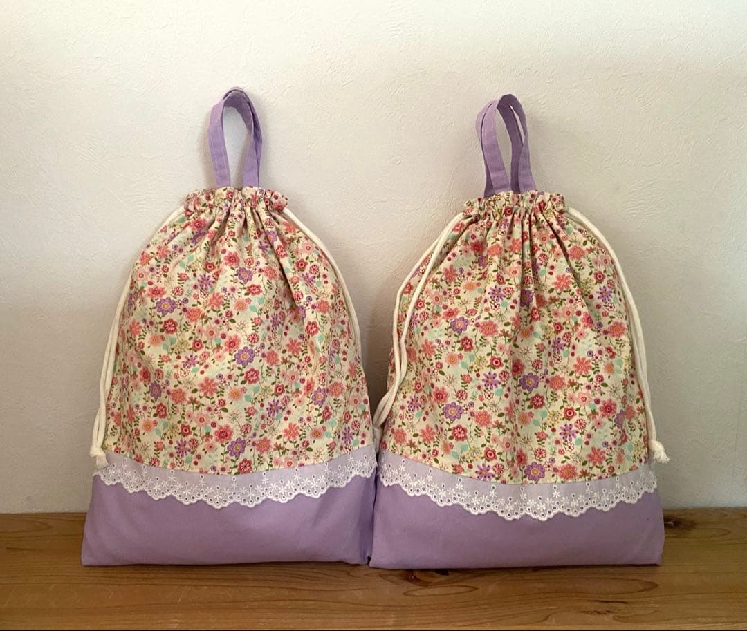 リクエスト品　ハンドメイド　入園入学準備　絵本袋　8点　花柄ピンクパープル