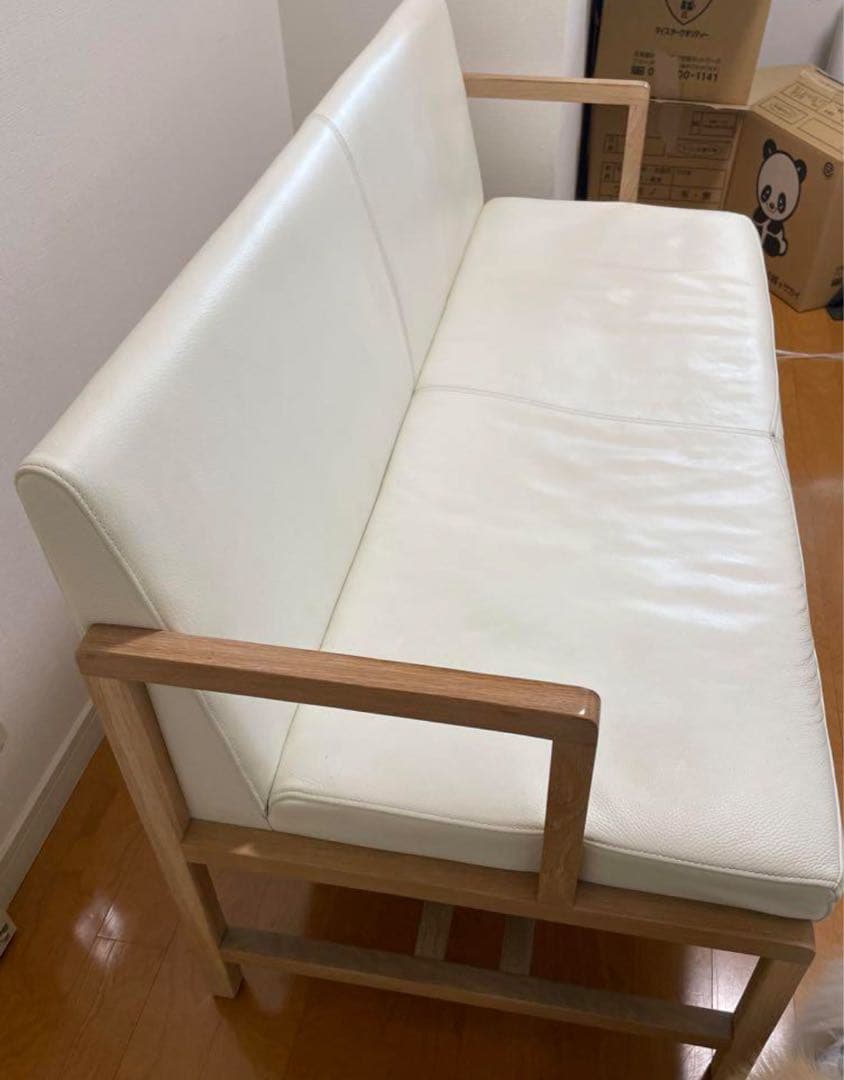 シギヤマ家具オーク材　天然革➕合成皮革 ソファ　白