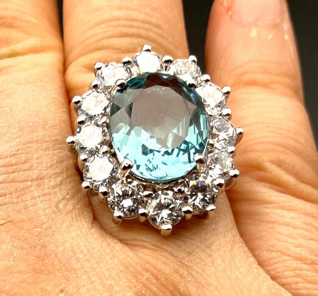 マーフィーブラジル産 天然アクアマ8.1CTホワイトサファイア925指輪