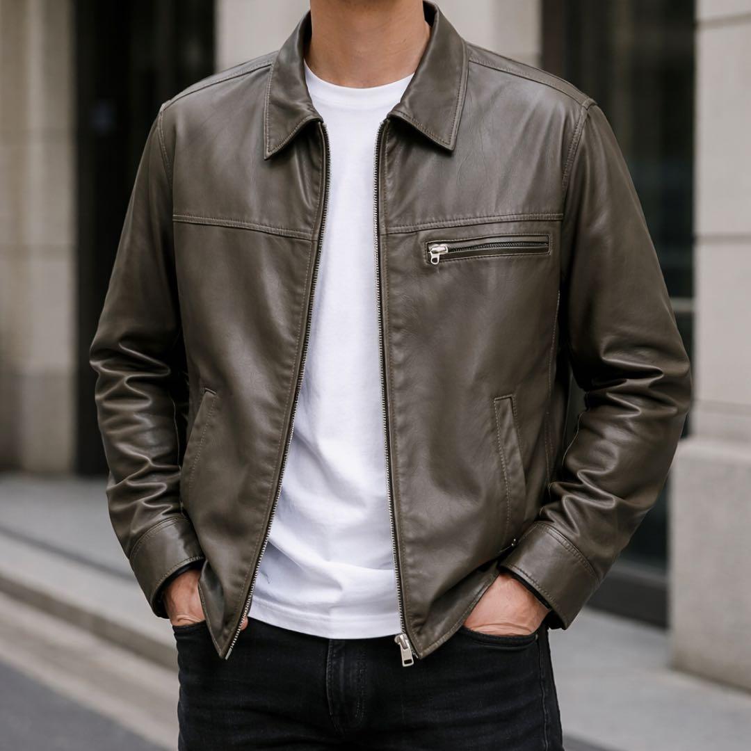 デグナー 羊革 レザージャケット XL 本革 オリーブ メンズ