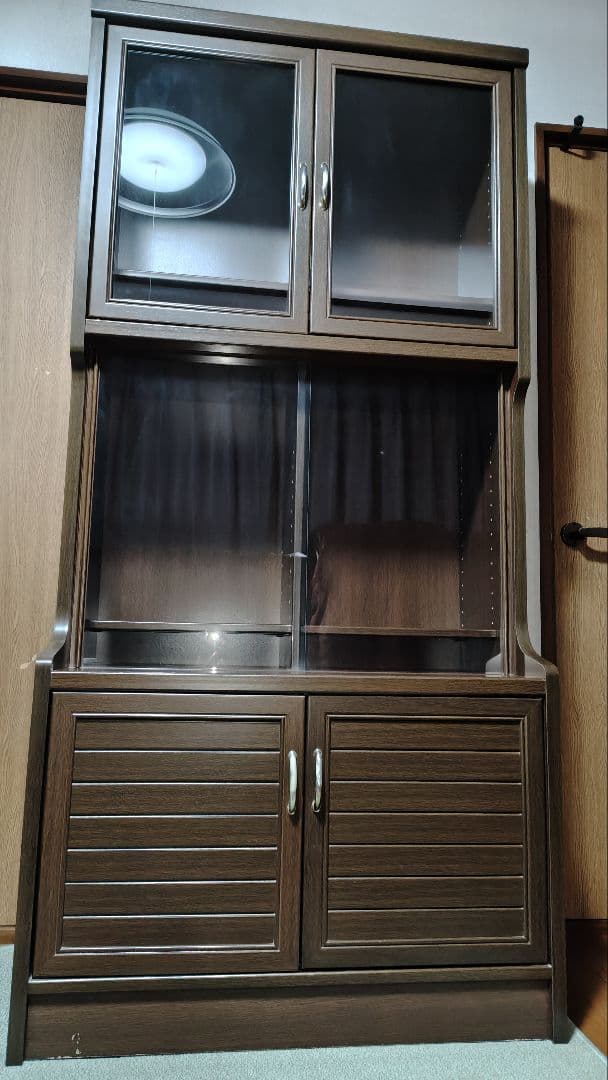 ​【送料込】大型扉付き書棚 本棚 キャビネット／大容量・ガラス扉＆可動棚