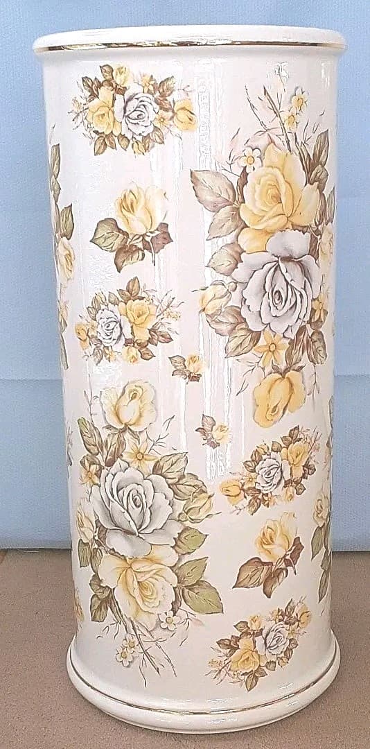 イタリア製　高級傘立て　陶器製　フラワー　ローズ　レインラック