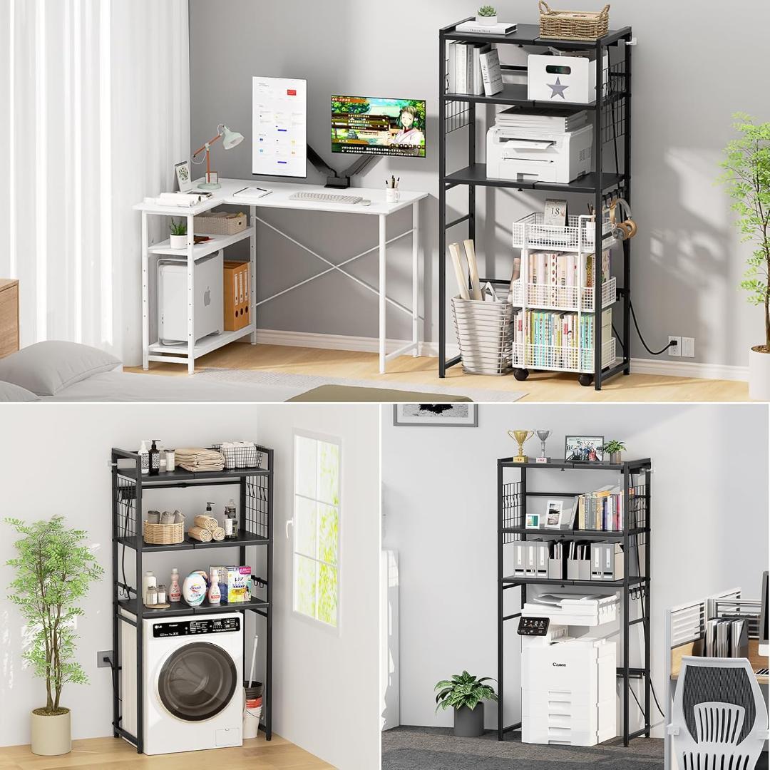 【幅伸縮・2口コンセント・高さ調整】冷蔵庫上ラック YDH ゴミ箱上ラック キッ