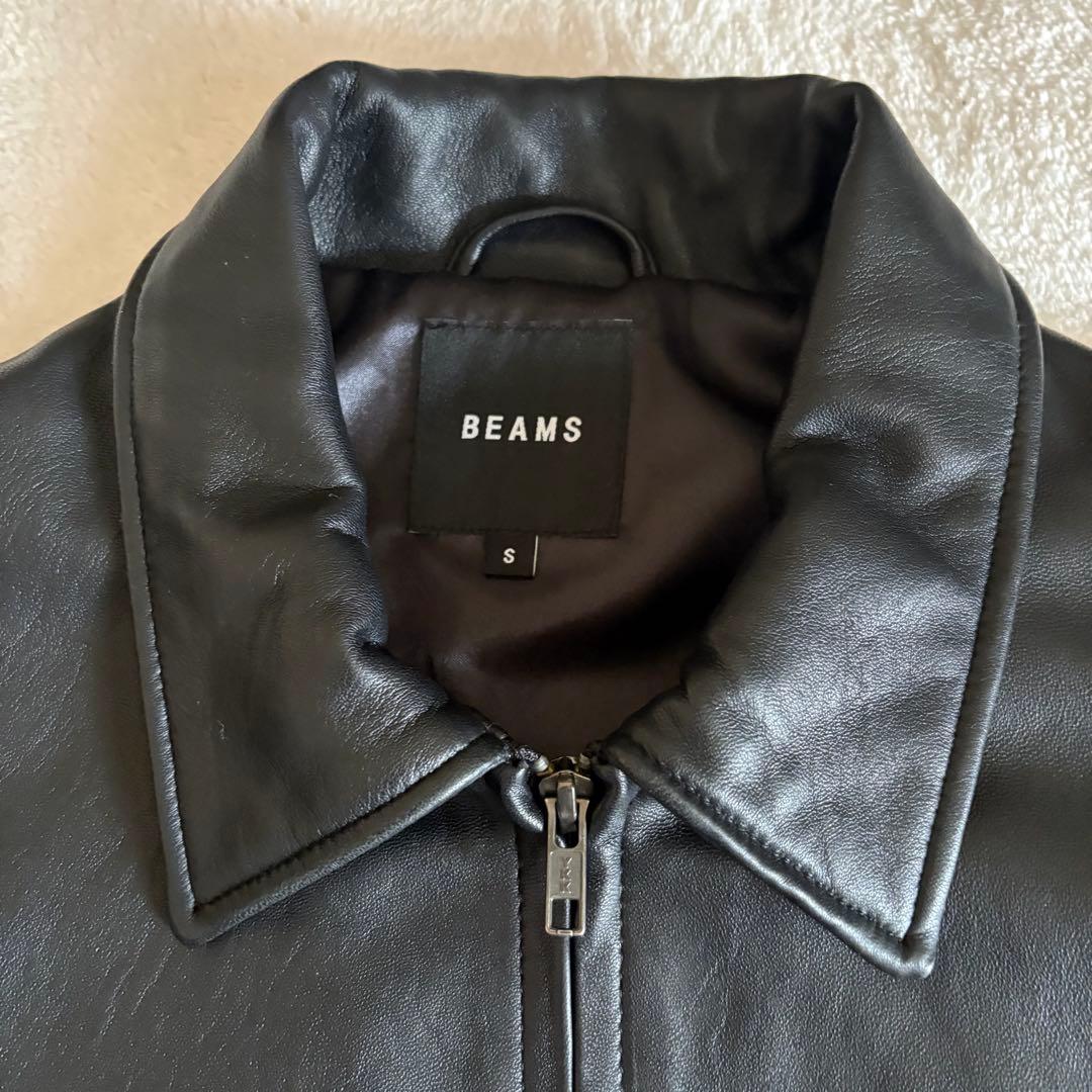 BEAMS ワイドフィット　レザー　ジップブルゾン