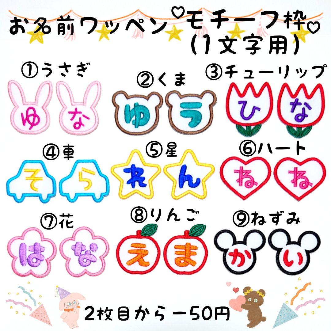 お名前ワッペン『モチーフ枠(1文字用)』