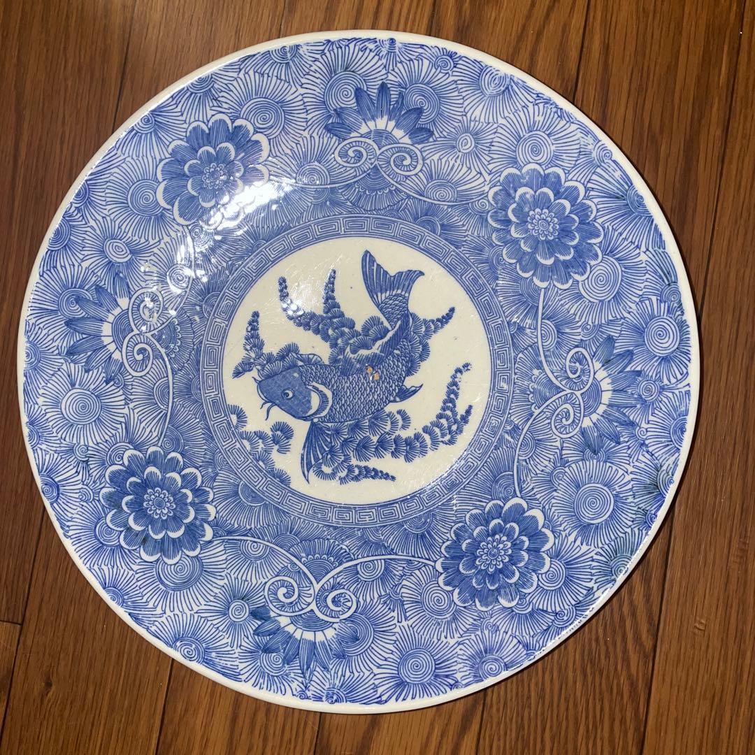 古伊万里？　染付　印判？皿　魚　大皿？