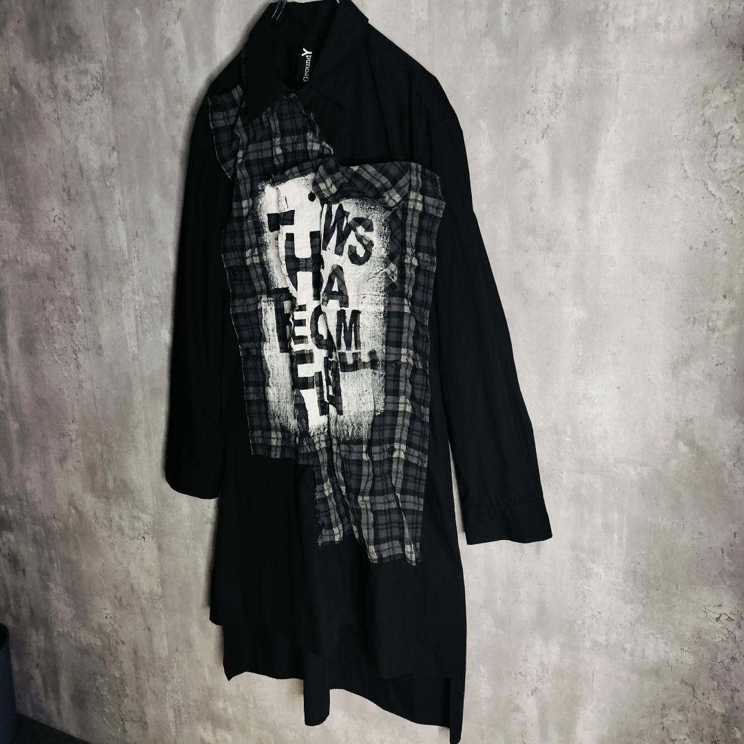 グラウンドワイ パッチワーク オンブレチェック ロング オーバーサイズシャツ 3