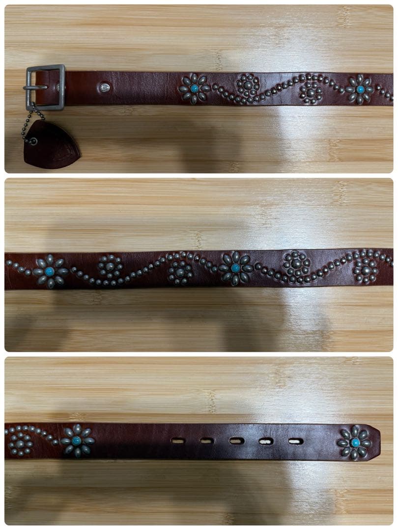 ⭐️新品⭐️HTC⭐️フラワーターコイズ⭐️シルバースタッズ⭐️ブラウンレザー⭐️30インチ