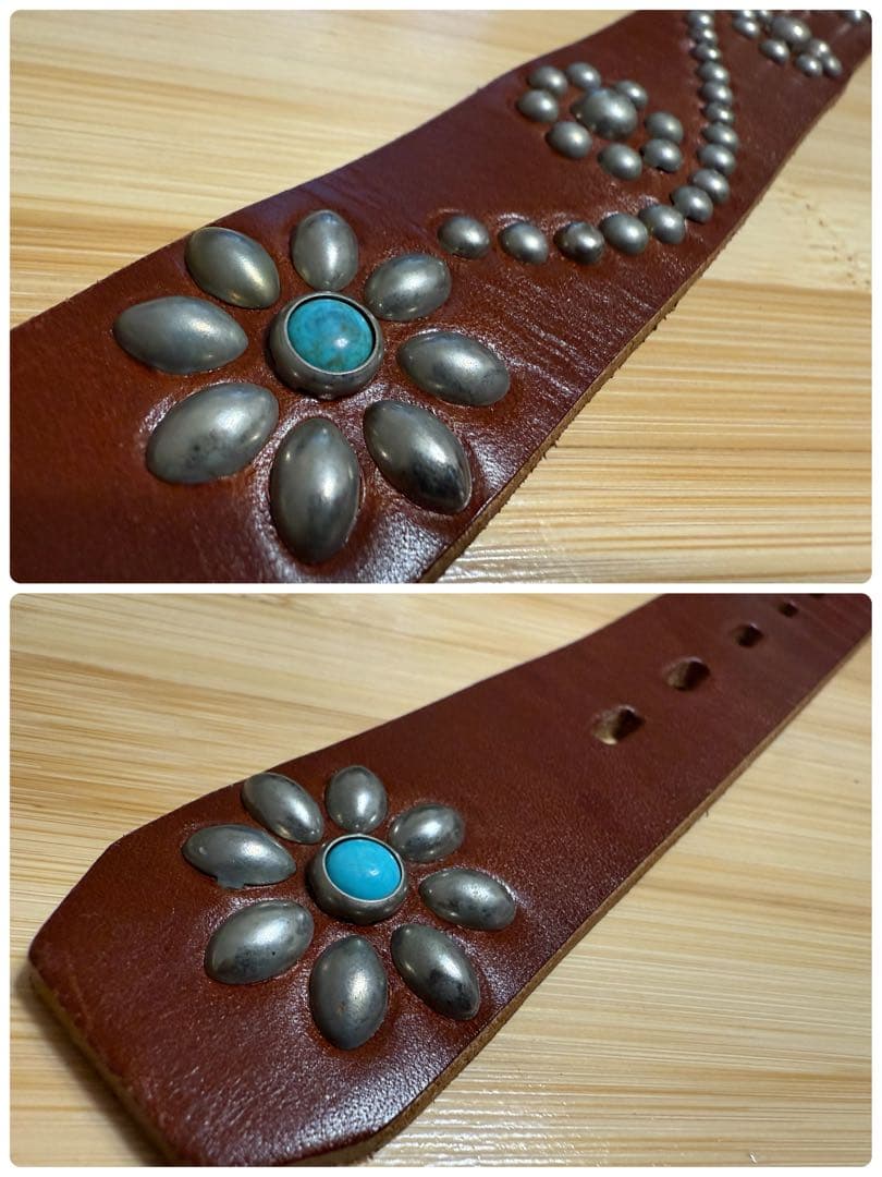 ⭐️新品⭐️HTC⭐️フラワーターコイズ⭐️シルバースタッズ⭐️ブラウンレザー⭐️30インチ