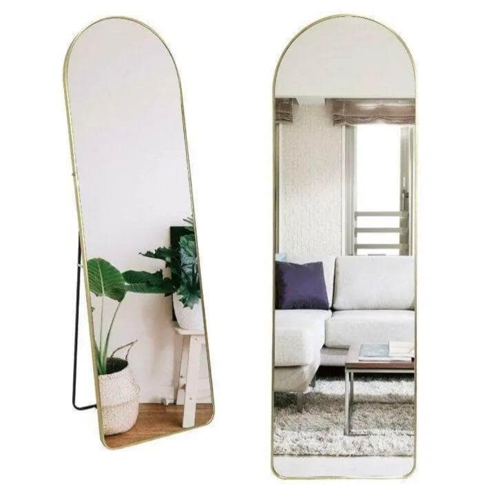 スタンドミラー アーチ型 シルバー 150cmx40cm 全身鏡 壁掛け 姿見