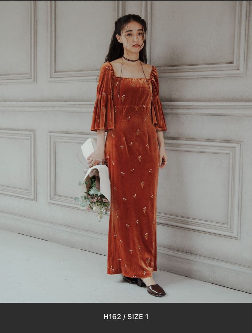 velour bell sleeve dress Kastane サイズ1