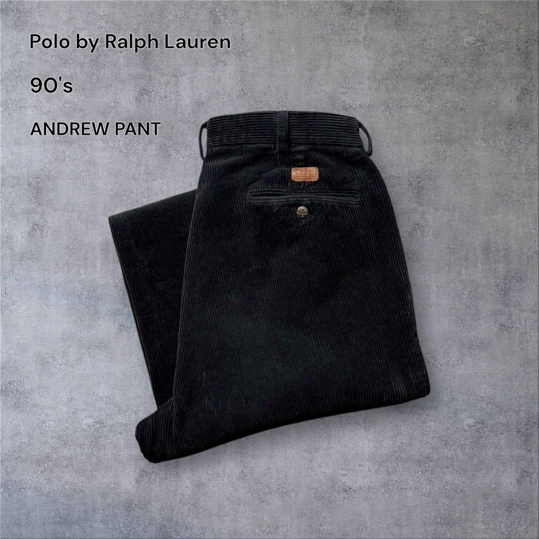 2322 古着90sポロバイラルフローレンコーデュロイパンツ太畝ANDREW黒