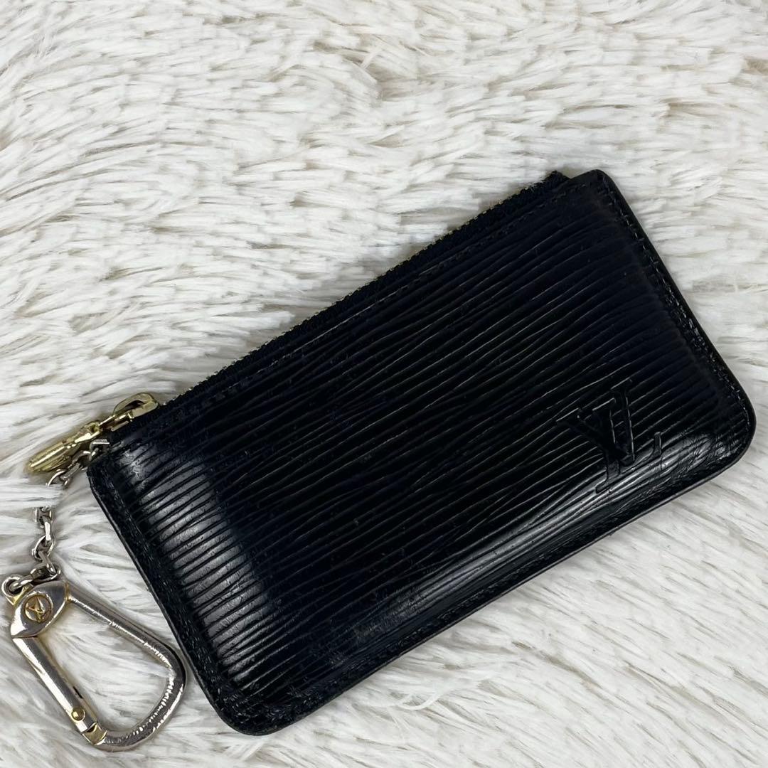 極美品 ルイヴィトン レザー ケース キーリング付き ファスナー 黒