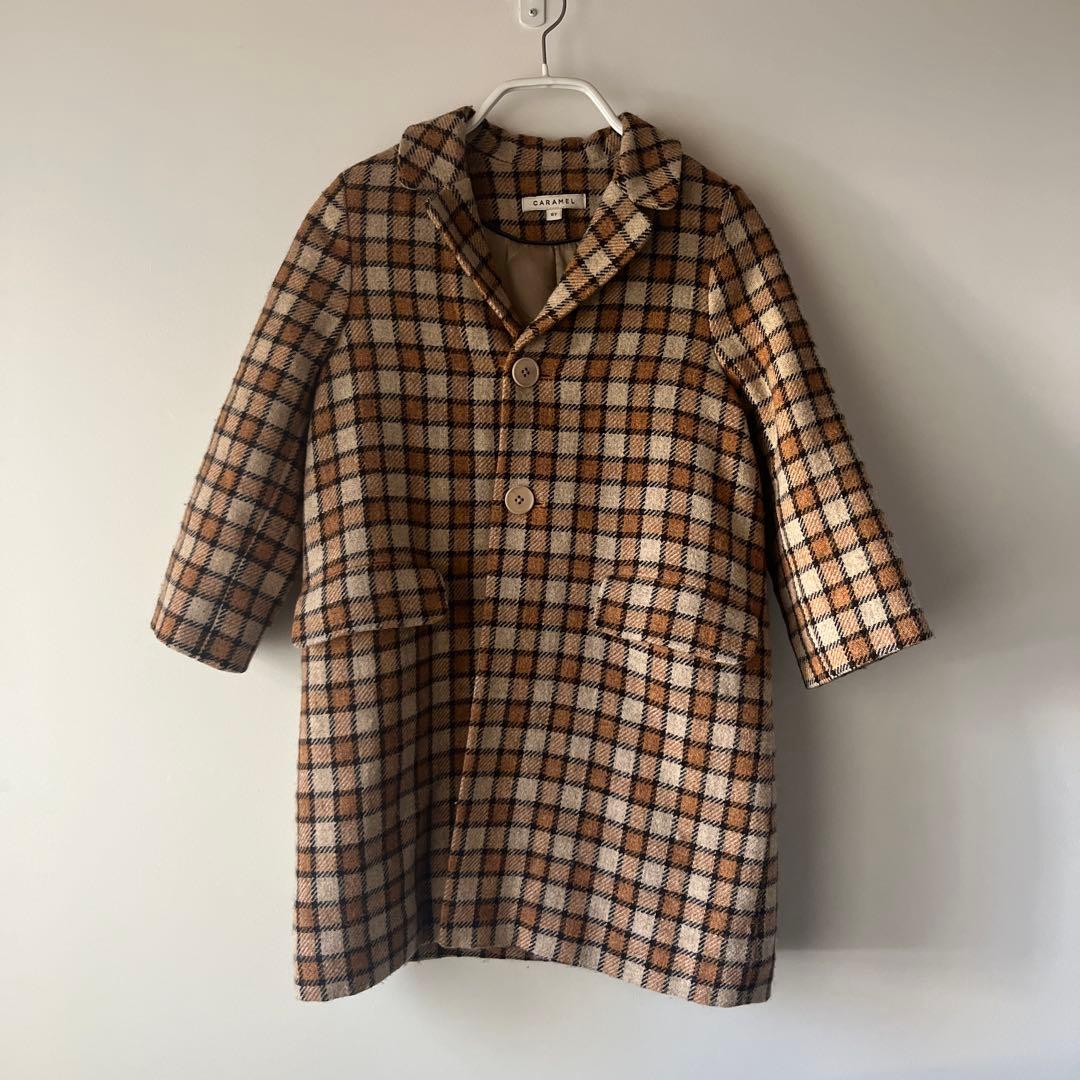 CARAMEL ウール チェック コート　6Y