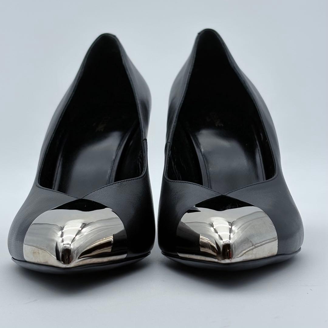 美品　CELINE エディ期　レザー　パンプス　メタルトゥ　ヒール　ポインテッド