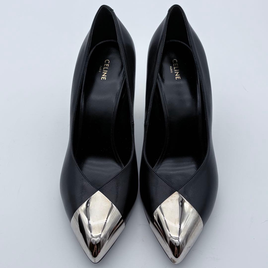 美品　CELINE エディ期　レザー　パンプス　メタルトゥ　ヒール　ポインテッド