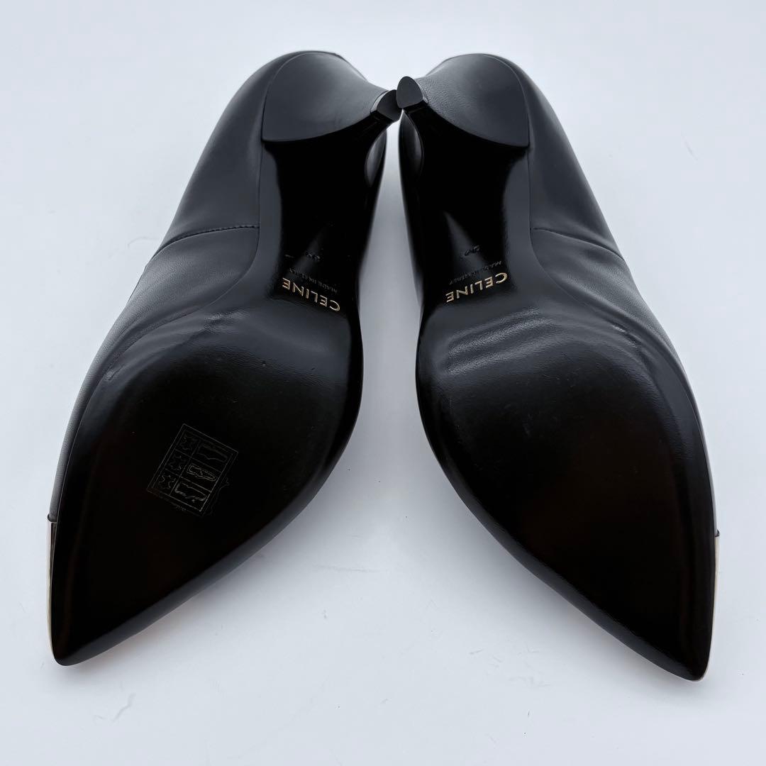 美品　CELINE エディ期　レザー　パンプス　メタルトゥ　ヒール　ポインテッド