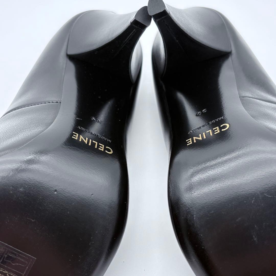 美品　CELINE エディ期　レザー　パンプス　メタルトゥ　ヒール　ポインテッド