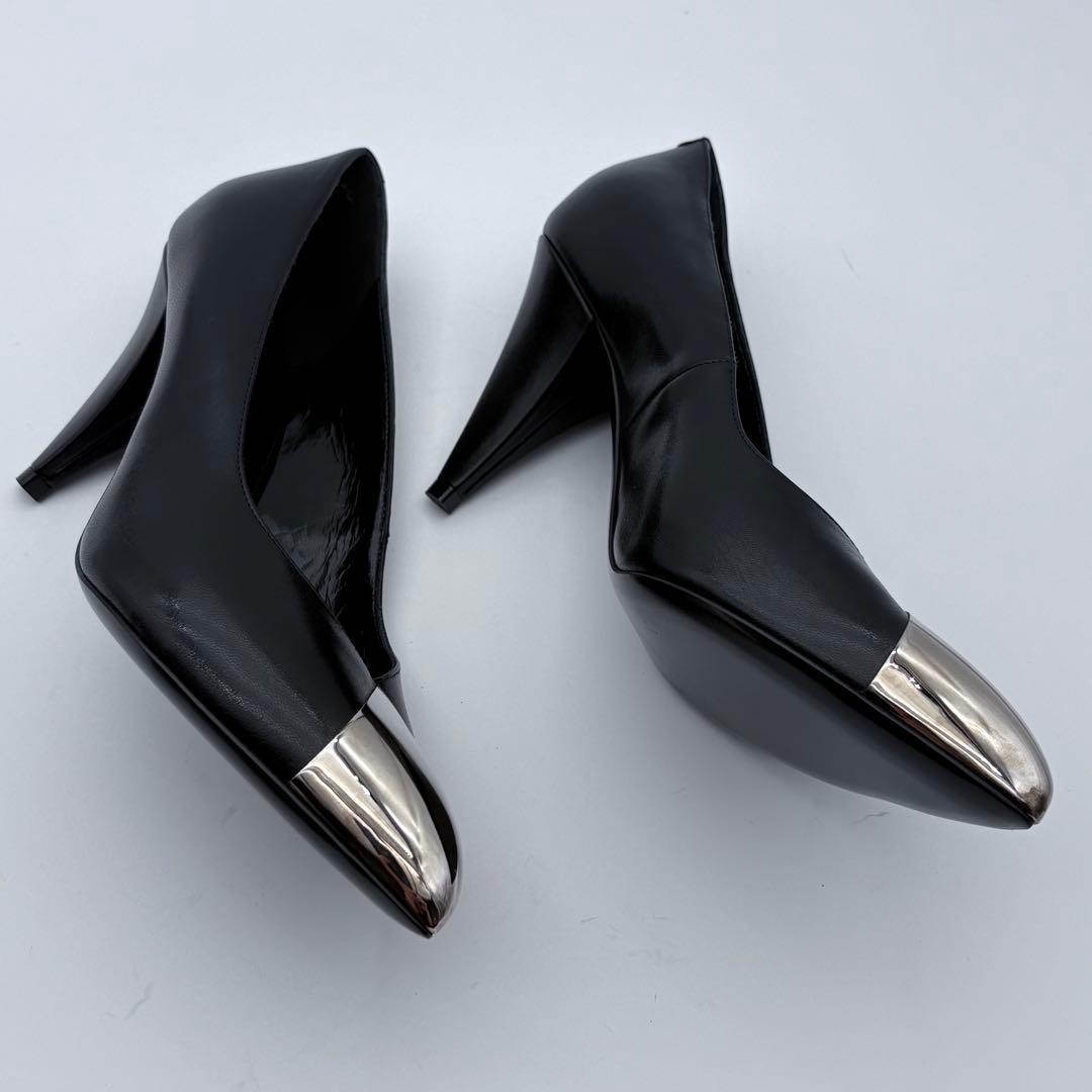美品　CELINE エディ期　レザー　パンプス　メタルトゥ　ヒール　ポインテッド