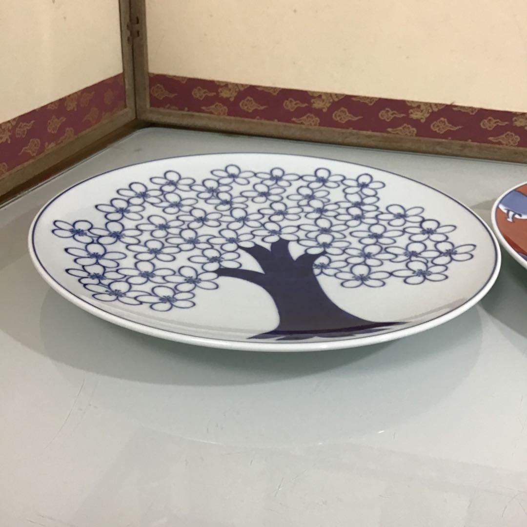 ￼源右衛門　大皿　2枚　染赤濃プルーン文　27.5センチ