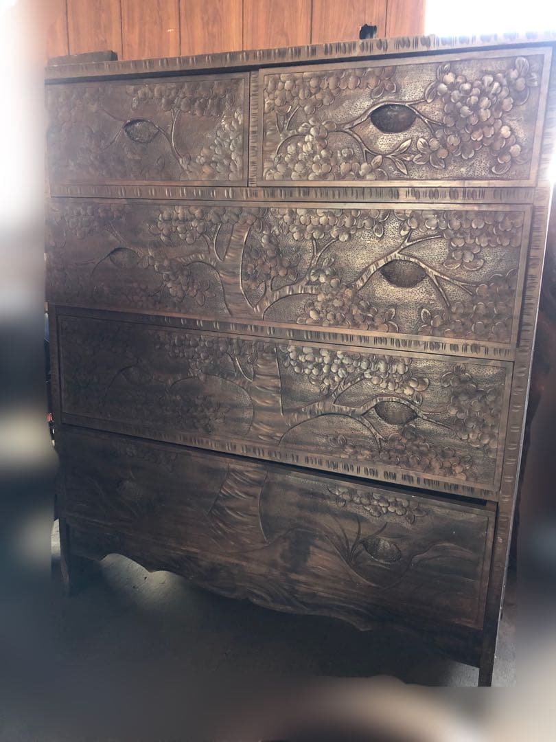 軽井沢彫　箪笥　チェスト　伝統工芸　民芸家具　5杯