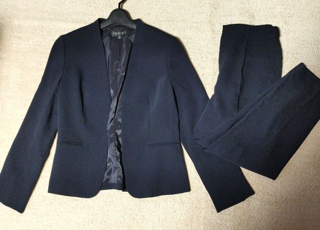 インディヴィ　ノーカラースーツ　40 Lサイズ　日本製　ネイビービジネス　入学式