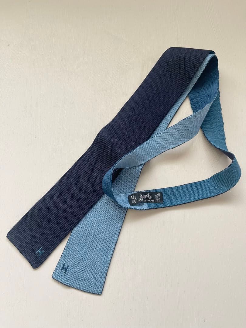 エルメス ニットタイ シルク リバーシブル ネイビー×ブルー
