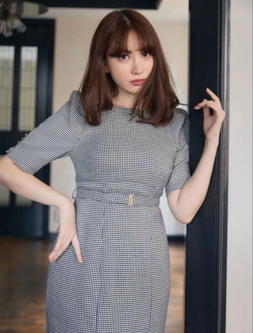 ハーリップトゥLady Checkered Belted Midi Dress