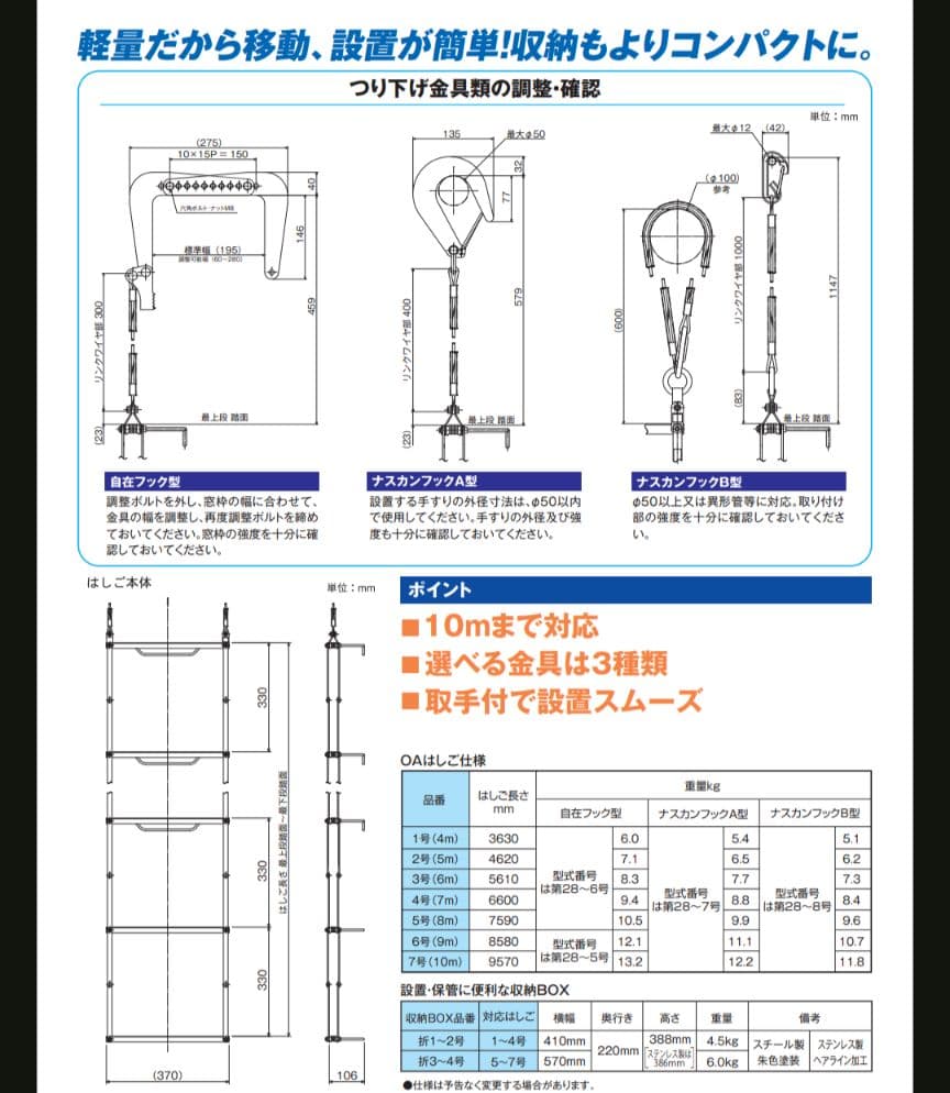 城田鉄工　避難はしご　5.6m　国家検定合格品