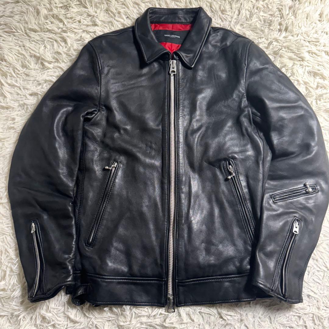 ナノユニバース　シングルライダース　ラムレザー　黒 赤　キルティング　メンズL