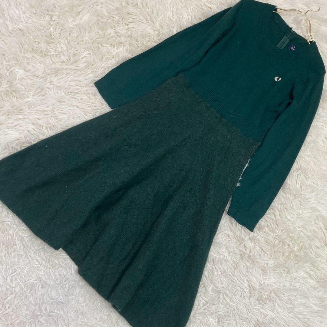 FRED PERRY ニットワンピース グリーン 8 キレイめ フレア オシャレ