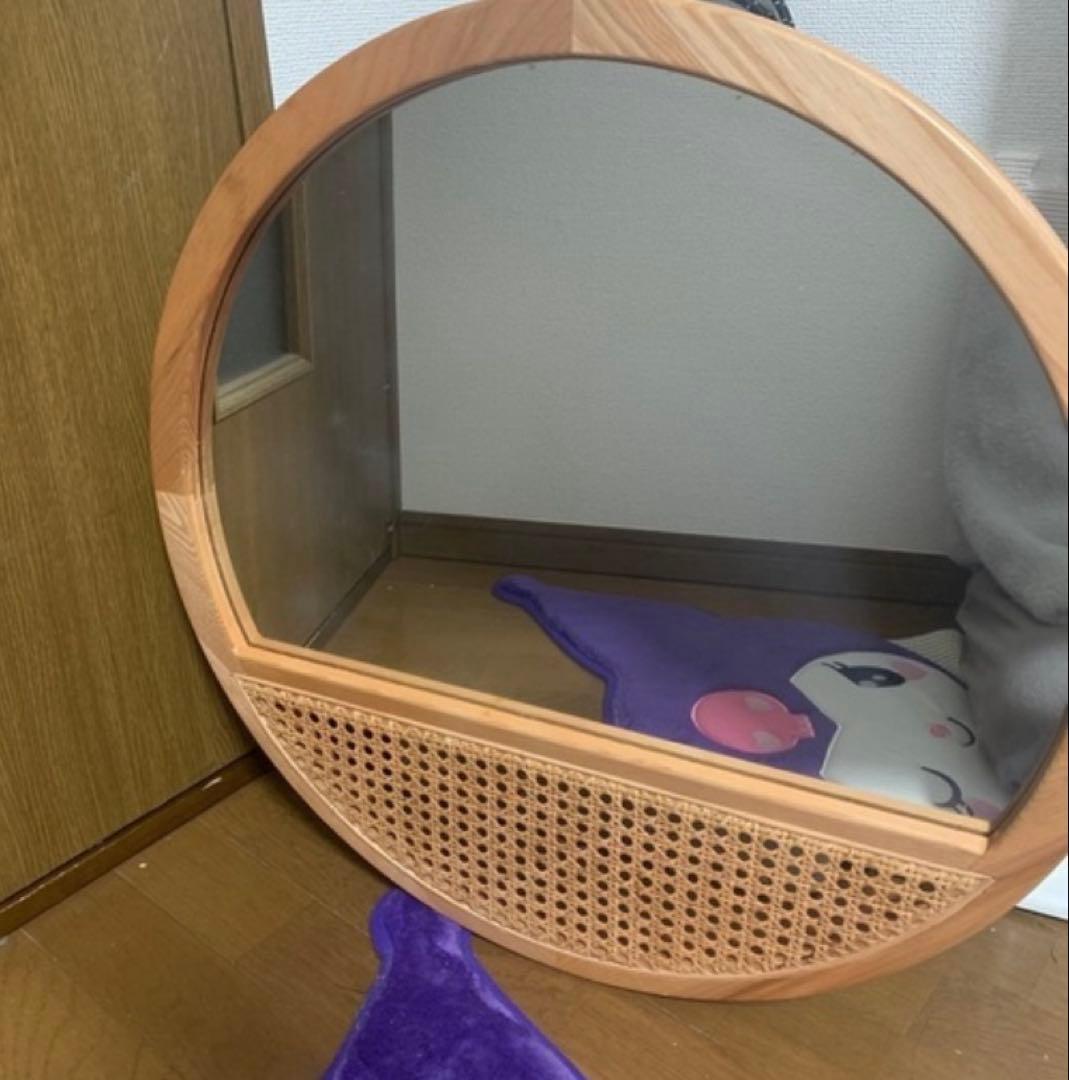 ラタン　円形木製ミラー　直径60cm