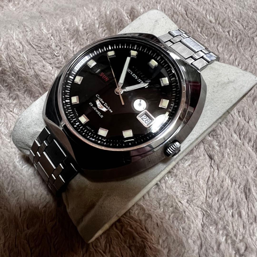 最安値　極上品　美品稼働1968年代物　希少ビンテージ時計ブラックcustom7