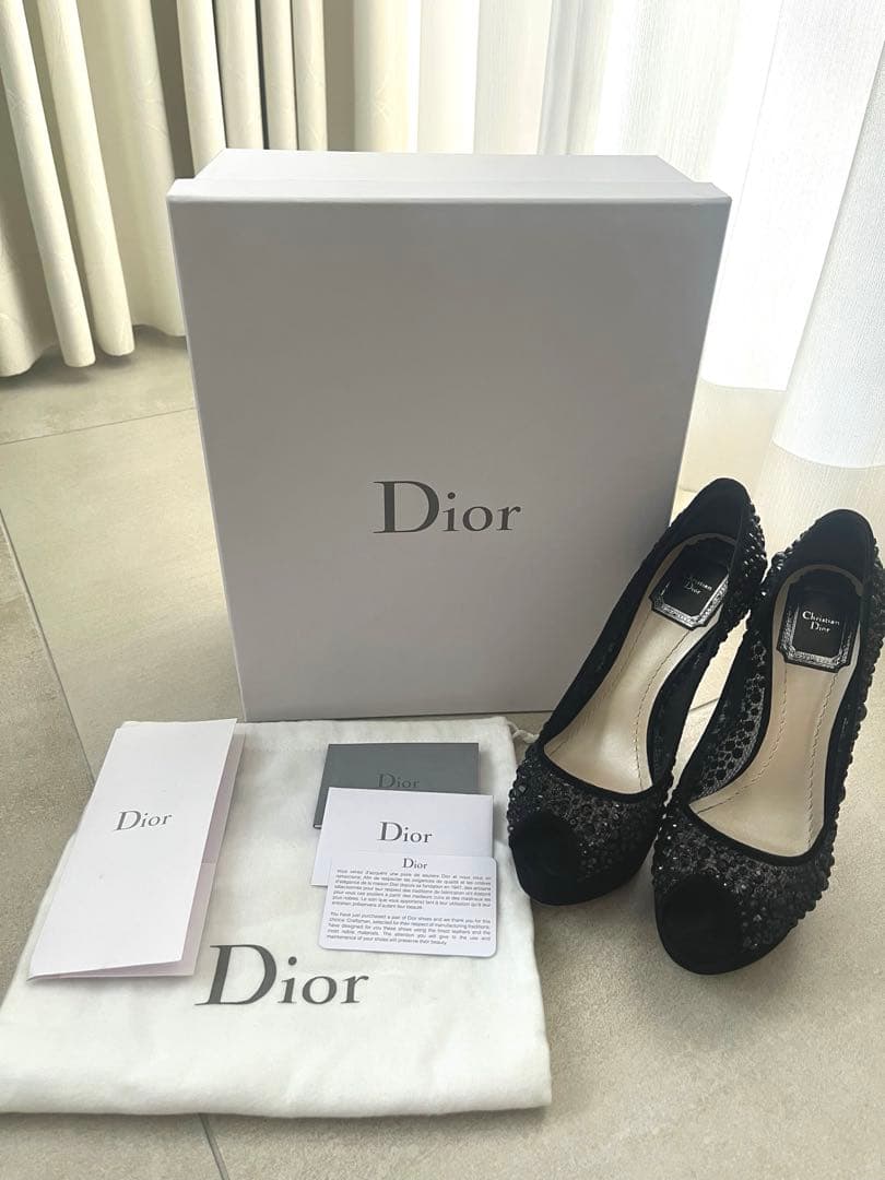 【極美品】Dior ビーズ刺繍 メッシュパンプス 35.5 黒
