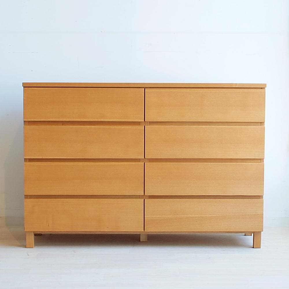 無印良品/MUJI 廃盤 タモ材 ワイドチェスト 120cm 4段 脚付き
