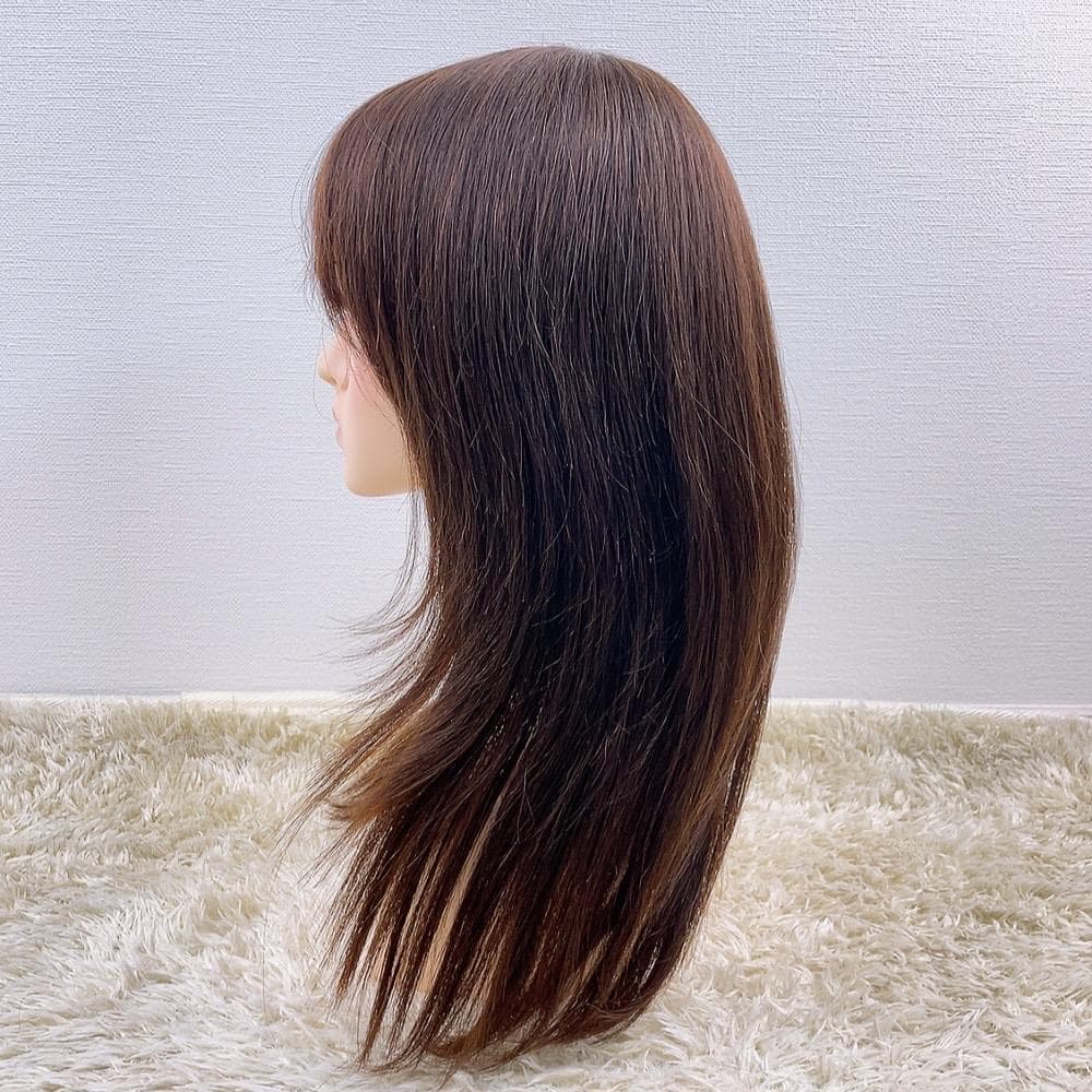 人毛100% フルウィッグ 医療用 ロングストレート モカブラウン 茶髪 新品
