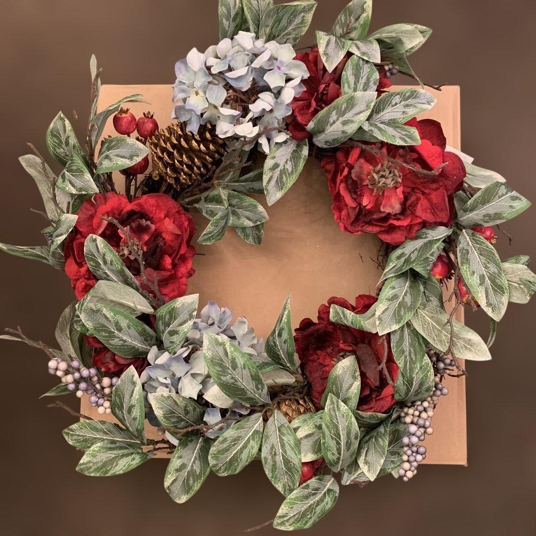 クリスマスリース 赤と緑のアレンジメント HM-336
