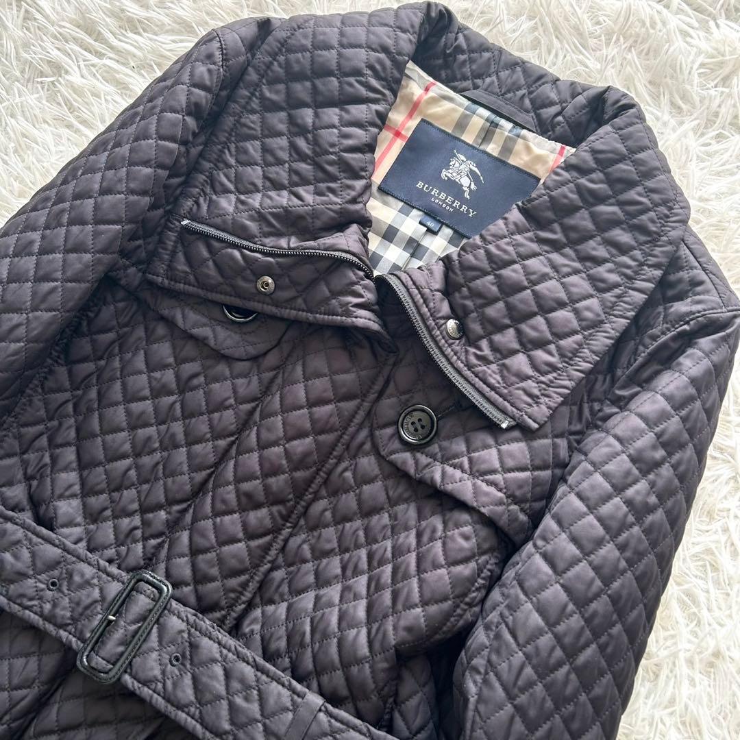 【極美品】バーバリーロンドン　キルティングコート　ベルト付き　ブラック　L相当