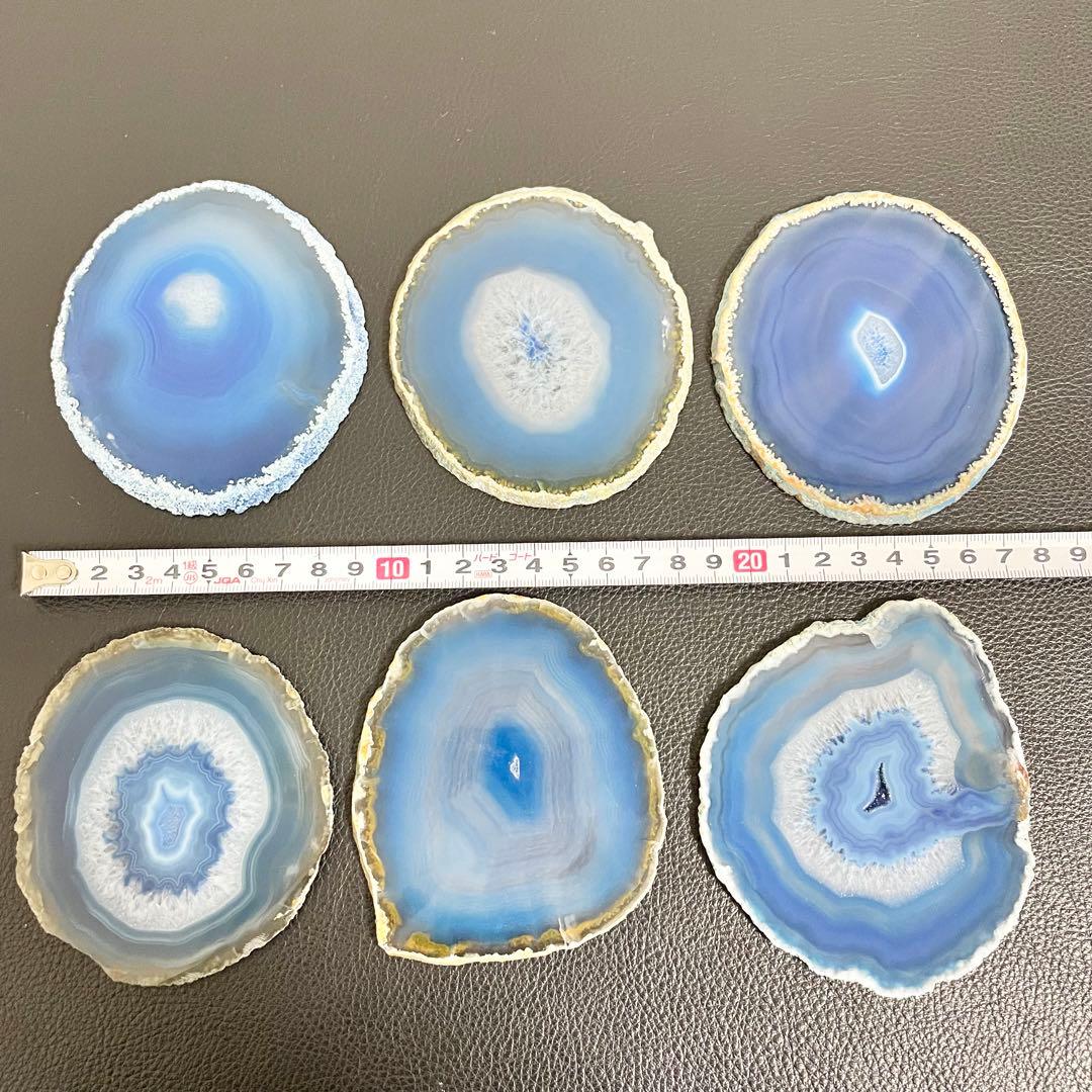 【まとめて6点セット】天然石 瑪瑙板 メノウ板 青色 メノウプレート 置物